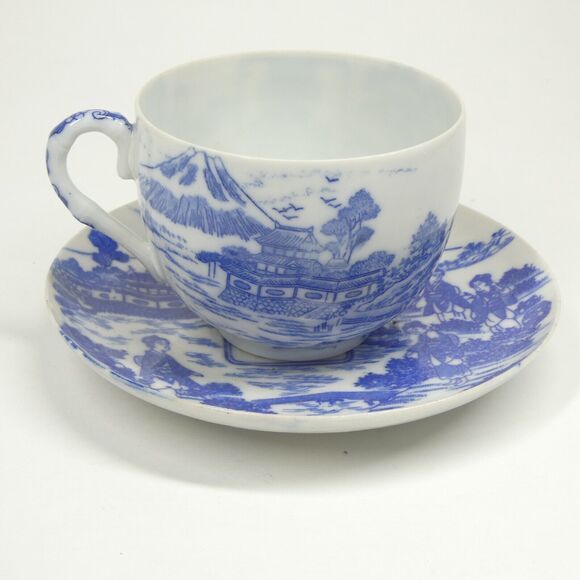 Malkin's Best Tea Cup & Saucer White Blue Porcelain Teacup Vintage - Picture 1 of 11